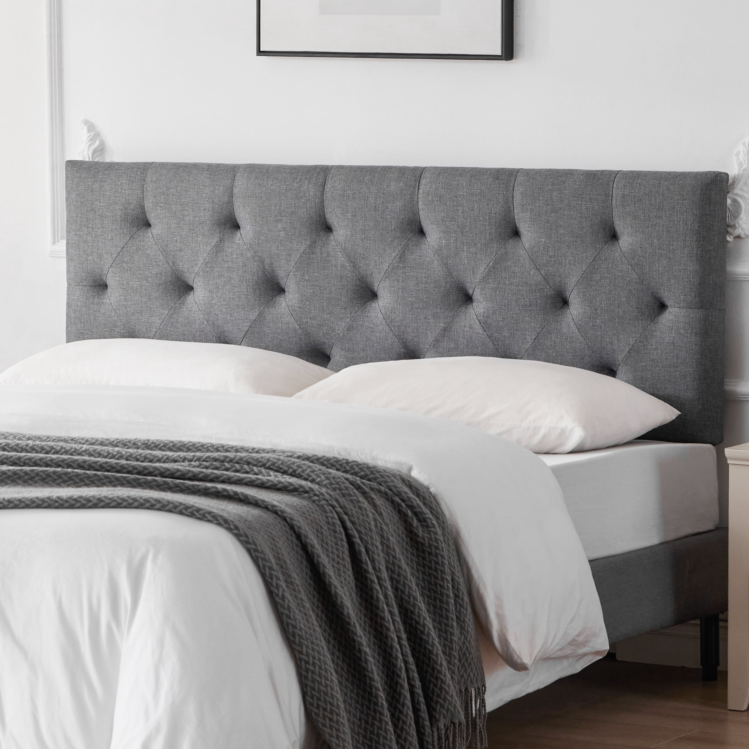 Weture Linen Upholstered Full Headboard, Modern Panel, Light Grey