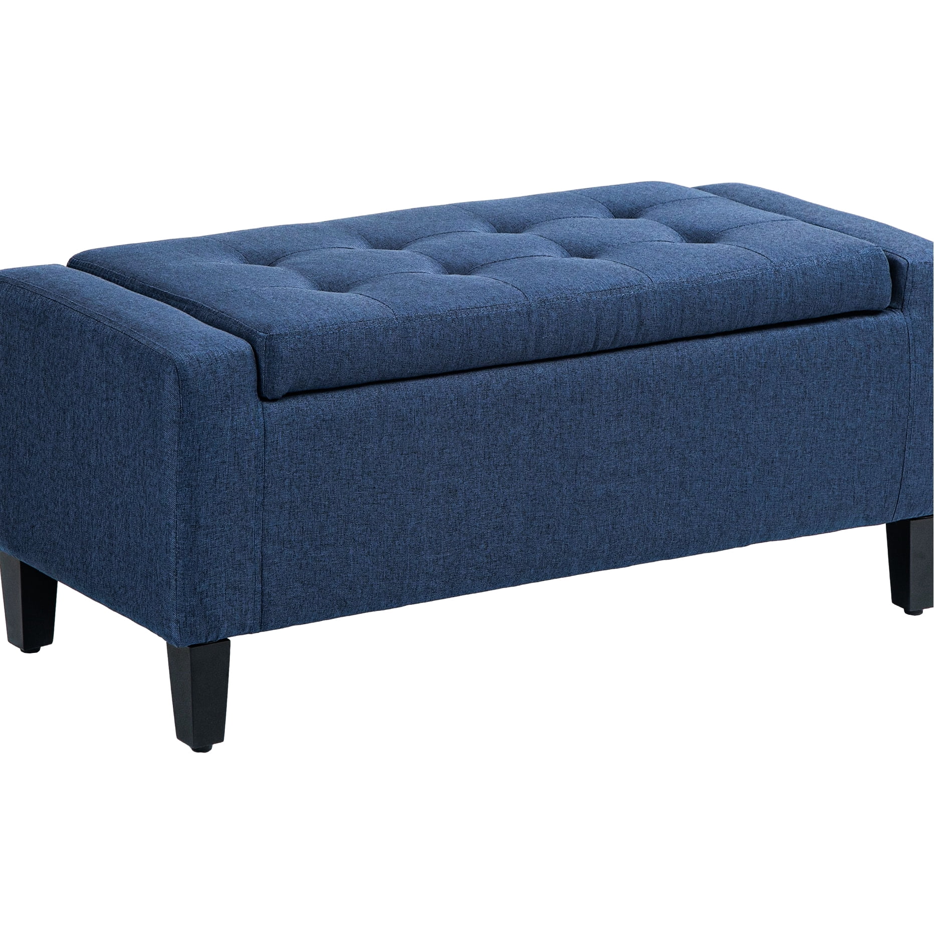 Linen Upholstered Storage Bench For Living Room, Dark Blue, Lift Top ...