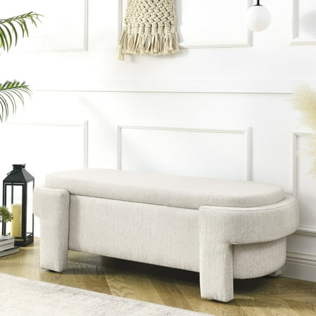 Linen Upholstered Storage Bench | Used in Bedroom for Toy Storage | Soft Foam Padding | Sturdy Four - Leg Design