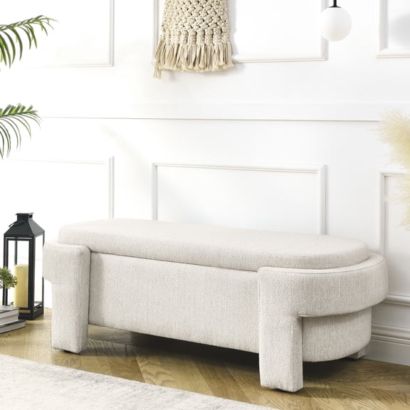 Linen Upholstered Storage Bench | Used in Bedroom for Toy Storage | Soft Foam Padding | Sturdy Four - Leg Design