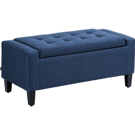 Linen Upholstered Storage Ottoman Bench | For Living Room, Used as Footstool and Storage | Polyester Material with Button Tufted | Solves Clutter Storage Problem