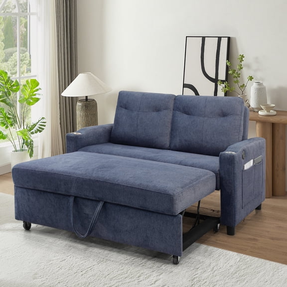 Linen Upholstery Convertible Sleeper Sofa / Soft Seating and Sleep with USB
