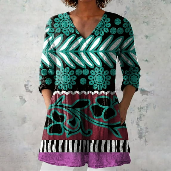 Linen V Neck New Summer Printed Group Casual Shirt, Green 2XL, Size S-XXXL