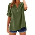 thumbnail image 1 of Linen V-Neck Pullover - Rolled Cuff Slim Top, Pure Color Daily Shirt, 1 of 4
