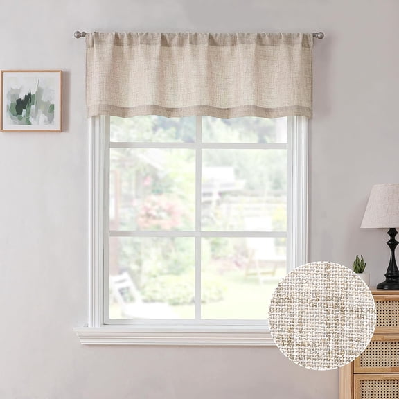 Linen Valance Bedroom Rod Pocket Semi Sheer Curtain Valances Burlap Light Filtering Thick Linen Valance Drape for Living Room, 54 x 16 inches Long, Natural, Set of 1 Panel