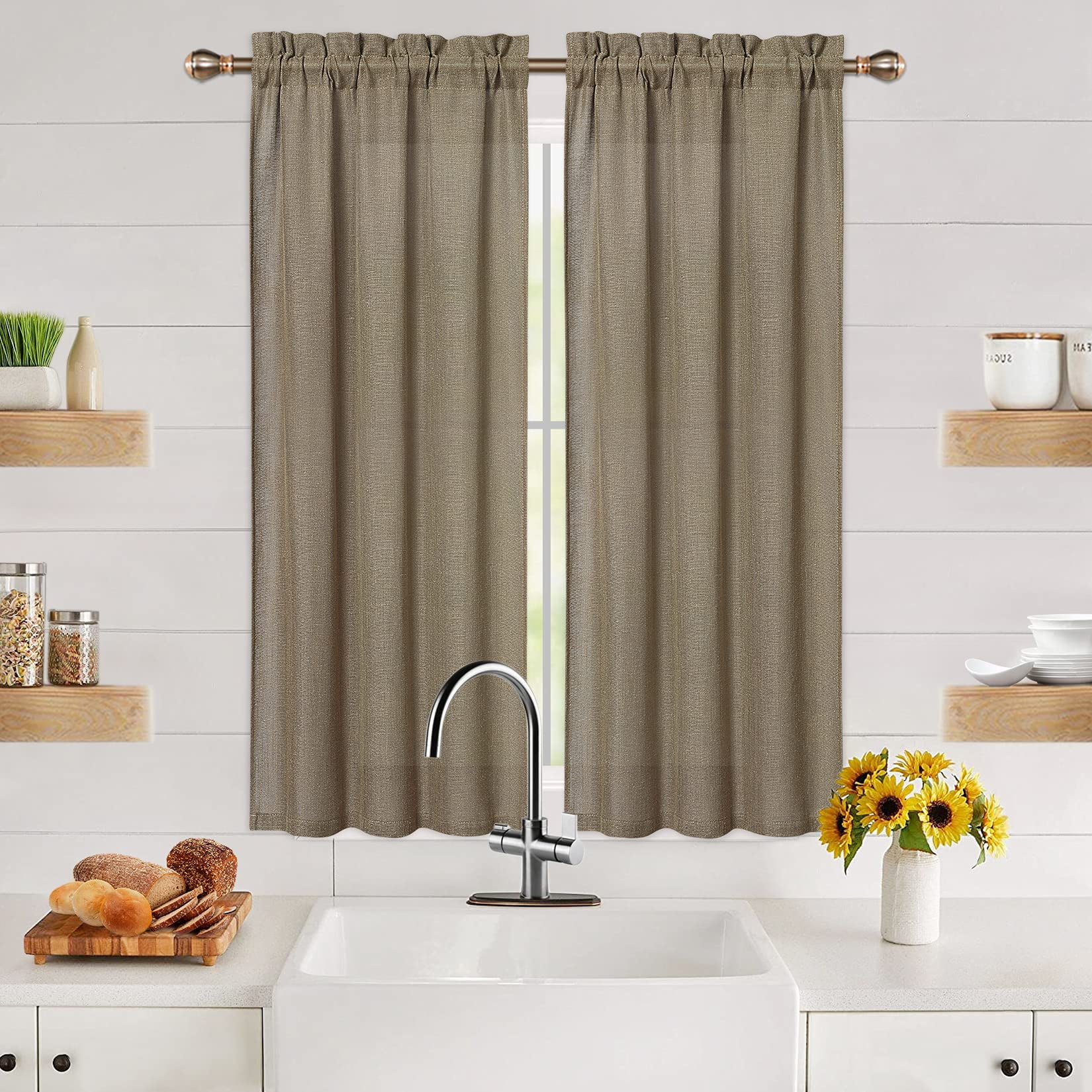 Linen Valance for Kitchen Window, Rustic Farmhouse Linen Blend Crude