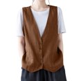 thumbnail image 1 of Linen Vest for Women Sleeveless V Neck Button Down Jacket Waistcoat with Pockets Casual Lightweight Business Blazer Solid Color Soft Clothes Coffee 2XL, 1 of 6