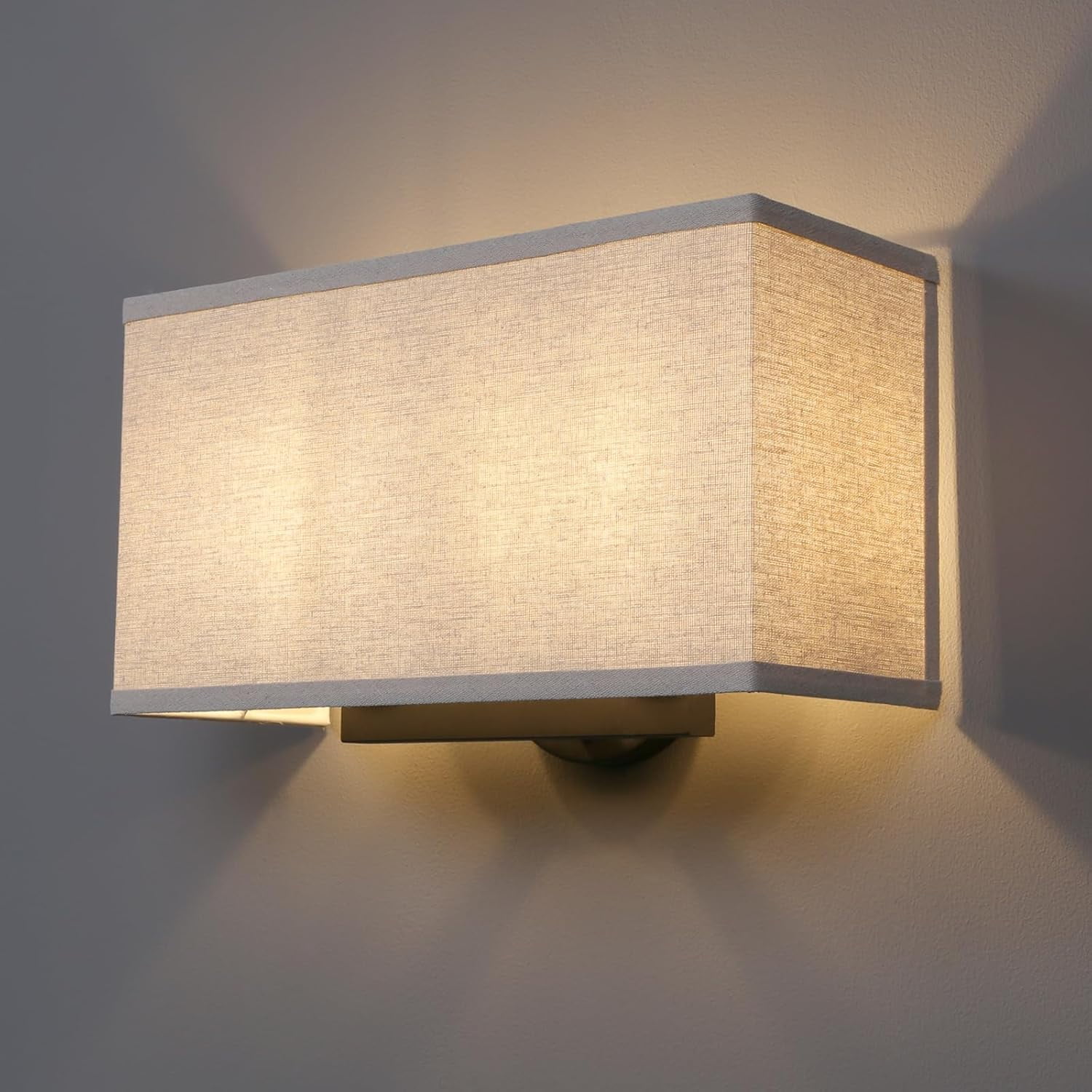 Yosoan Set Of 2 Wall Sconces — Square Fabric Shade, Brass/Bronze Finish, On/Off Switch, Hardwired, For Bedroom, Hallway