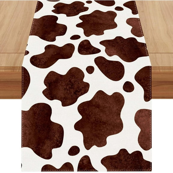 Linen Watercolor Cow Print Table Runner 71 Inches Long Cowhide Tablecloth Farm House Barnyard Animals Western Party Home Kitchen Table Decoration