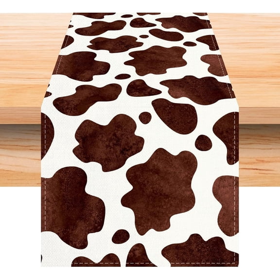 Linen Watercolor Cow Print Table Runner 72 Inches Long Cowhide Tablecloth Farm House Barnyard Animals Western Party Home Kitchen Table Decoration