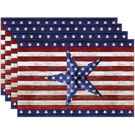 Linen Watercolor Red White and Blue American Flag Stars Patriotic Placemats Set of 4 4th of July Memorial Day Veterans Day Patriotic Decoration and Supplies for Home