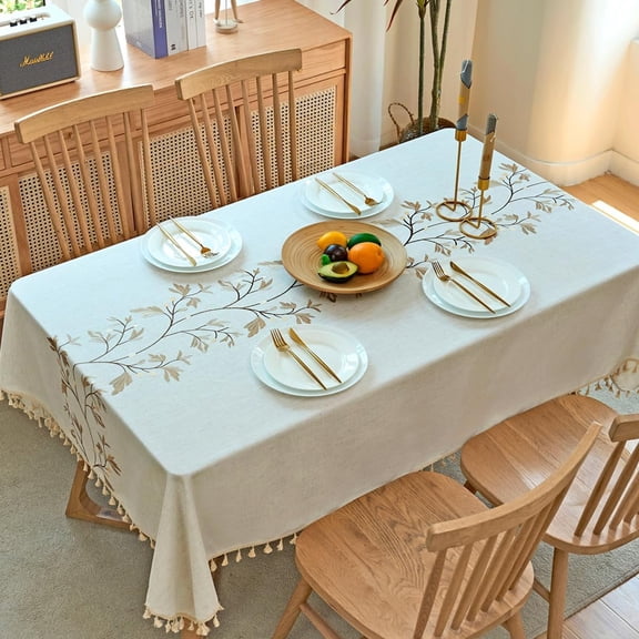 IBEQUEM 55*78 inch Linen Waterproof Rectangle Table Cloth, Cotton Linen Tablecloth for Dining Table for Farmhouse Kitchen Dining Tables, Picnic, Party