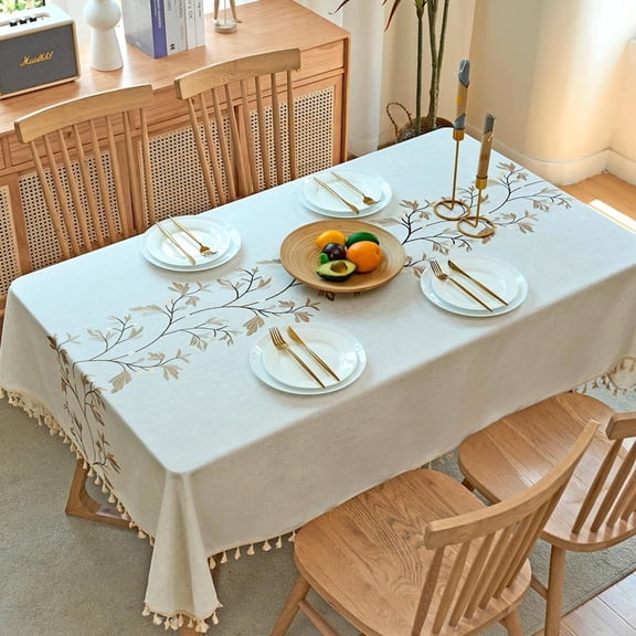 IBEQUEM 55*78 inch Linen Waterproof Rectangle Table Cloth, Cotton Linen Tablecloth for Dining Table for Farmhouse Kitchen Dining Tables, Picnic, Party