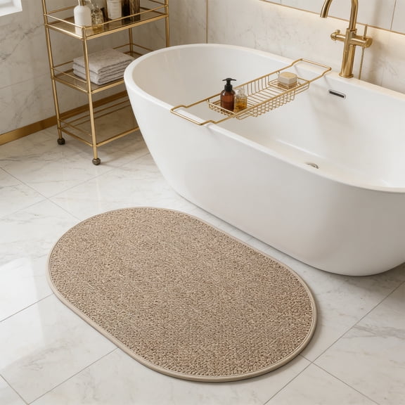 Linen Weave Bath Mat, Absorbent Non Slip Floor Mat for Bathroom, Durable Washable Entryway Rug 40x60cm for Kitchen Living Room