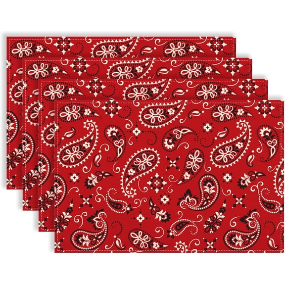 Linen Western Party Placemats Set of 4 Paisley Table Mats Rodeo Party Decor Cowboy Birthday Decor Western Birthday Party Decorations and Supplies for Home Party Table-12×18’’