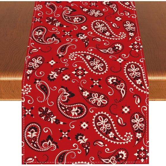 Linen Western Party Table Runner Paisley Tablecloth Rodeo Party Decor Cowboy Birthday Decor Western Birthday Party Decorations and Supplies for Home Party Table-13×72''''