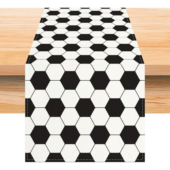 Linen White and Black Vintage Soccer Table Runner 72 Inches Long Soccer Table Decor Soccer Party Decoration and Supplies for Table