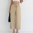 thumbnail image 1 of Linen Wide Leg Capris for Women High Waisted Elastic Trousers Lightweight Flowy Culottes with Pockets Business Casual Office Cropped Workwear, 1 of 5