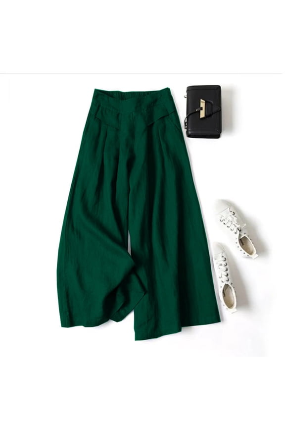 And Linen Wide Leg Pants Skirt Pants For Women With A Loose And Semi Elastic Fit High Waist Effect Cropped Pants Cabana Pants Womens High Waist Pants Casual Womens Sweatpants Pockets plus Size Casual