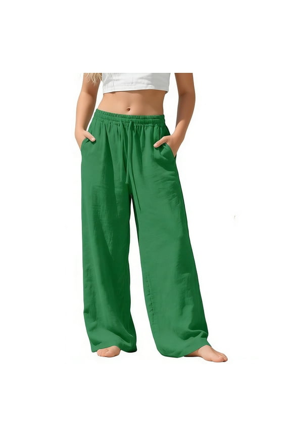 Linen Wide Leg Pants for Kids, Drawstring Elastic Waist Lightweight Summer Comfy Trousers for Boys Girls Green Kids Athletic Pants 130
