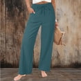 thumbnail image 1 of Linen Wide Leg Pants for Women High Waisted Drawstring Trousers Cotton Blend Loose Fit Bottoms with Patch Pockets Summer Boho Beach Wear, 1 of 8
