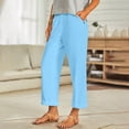 thumbnail image 1 of Linen Wide Leg Rolled Hem Pants for Women Elastic High Waist Blend Trousers Loose Fit Ankle Length Slacks Casual Streetwear Bottoms, 1 of 9