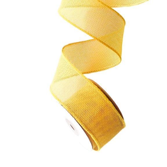 Linen Wired Ribbon Burlap Wired Edge Ribbon for Wreaths Bow Crafts Gift Wrapping Halloween Christmas Tree Decoration Home Decor (yellow, 4cm 5 Yard )