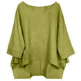 thumbnail image 1 of Linen Women's 3/4 Sleeve Oversized Tops Round Neck Asymmetric Hem Casual Solid Blouses 2026 Loose Fit Trendy Clothes, 1 of 6