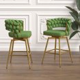 thumbnail image 1 of Linen Woven Bar Stool Set of 2,Golden legs No Adjustable Kitchen Island Chairs,360 Swivel Upholstered Counter Stool Arm Chairs with Back Footrest(Green), 1 of 8