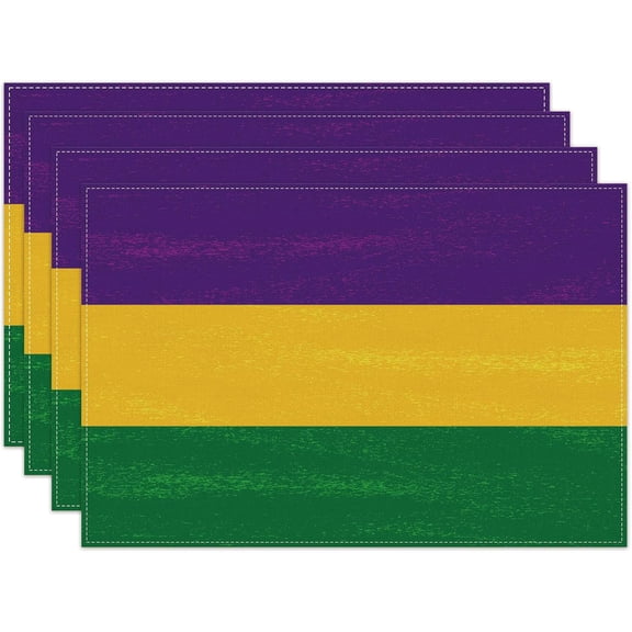 Linen Yellow Green Purple Striped Mardi Gras Placemats Set of 4 New Orleans Mardi Gras Fat Tuesday Brazil Carnival Masquerade Decoration and Supplies for Home Party
