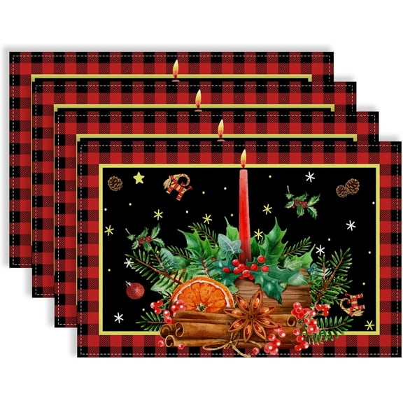 Linen Yule Placemats Pagan Christmas Table Mats Scandinavian Straw Goat Julbock Mistletoe Christmas Decorations and Supplies for Home Kitchen Table-12×18''''