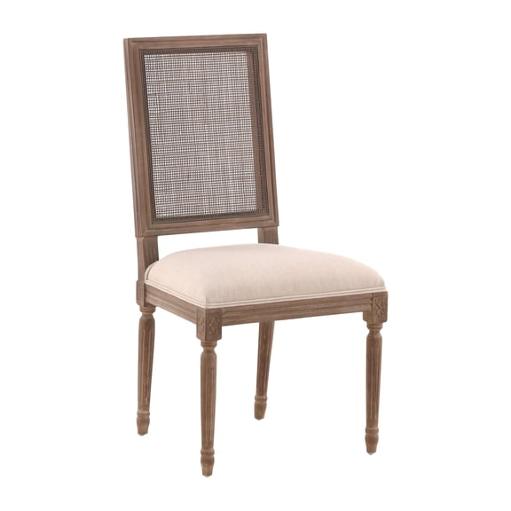 Linen and Cane Oak Dining Chair, Neutral (Set of 2)