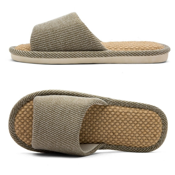 Linen and Cloth Slippers Indoor House Slippers All Seasons Silent Slippers Unisex Brown EU 40-41