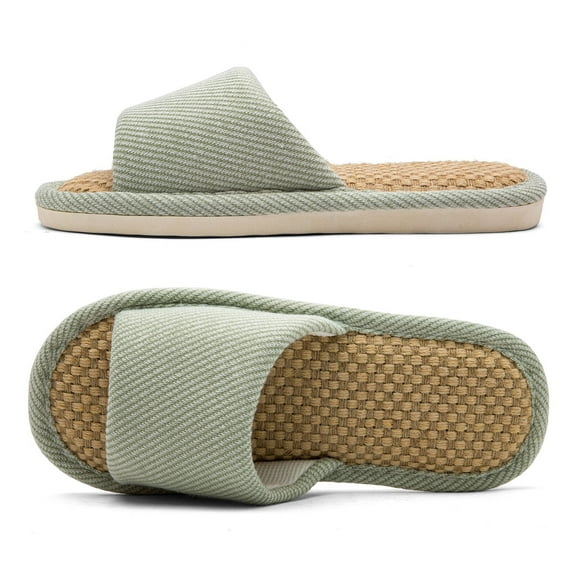 Linen and Cloth Slippers Indoor House Slippers All Seasons Silent Slippers Unisex Green EU 36-37