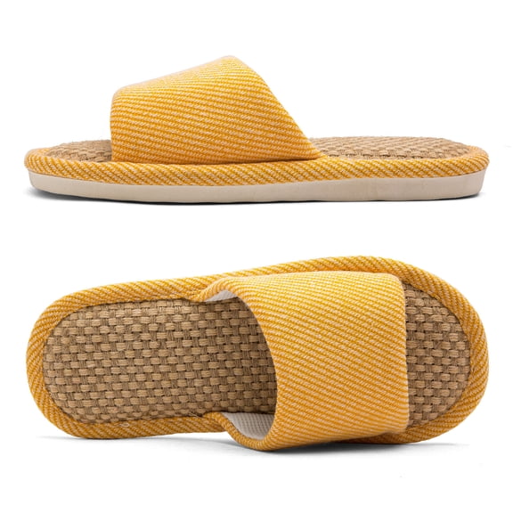 Linen and Cloth Slippers Indoor House Slippers All Seasons Silent Slippers Unisex Yellow EU 38-39