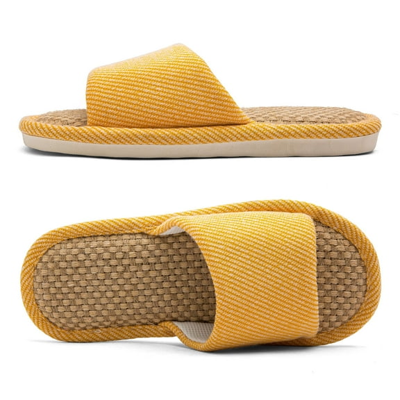 Linen and Cloth Slippers Indoor House Slippers All Seasons Silent Slippers Unisex Yellow EU 40-41