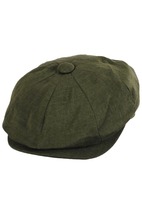 Linen and Cotton Newsboy Cap - M - Olive Green