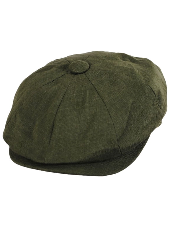 Linen and Cotton Newsboy Cap - XL - Olive Green