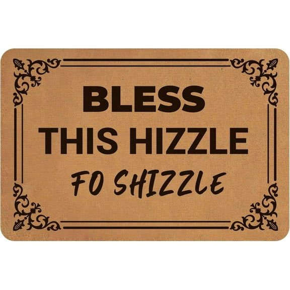 Linen and Rubber Ground Mat Rectangle with Word BLESS THIS HIZZLE Fo Shizzle Peru Word 40x60cm