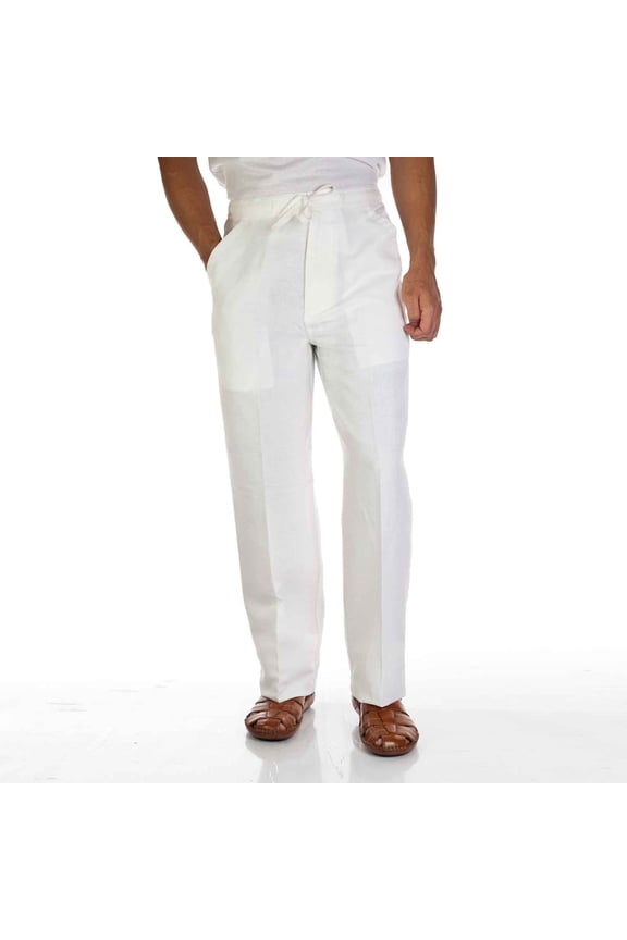 Mens Cubavera Solid Drawstring Elastic Linen Pants