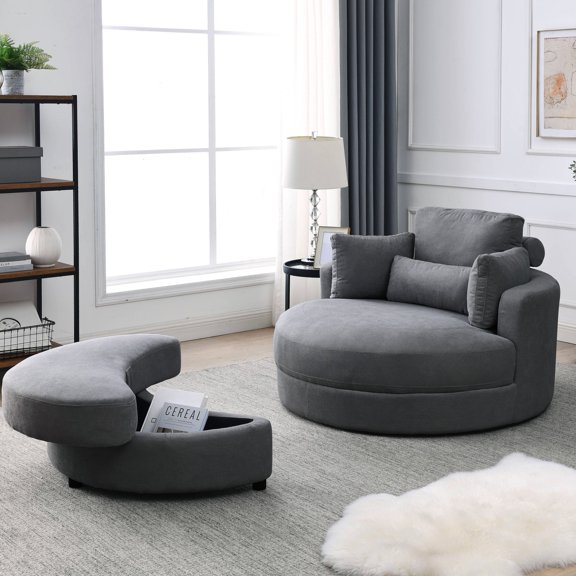 Linen - covered Chair | Wide Seating for Leisure Time | Storage Space in Ottoman
