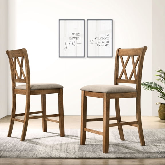 Linen-feel Upholstered, Hardwood Build / Counter Height Chair Set for Family Meals