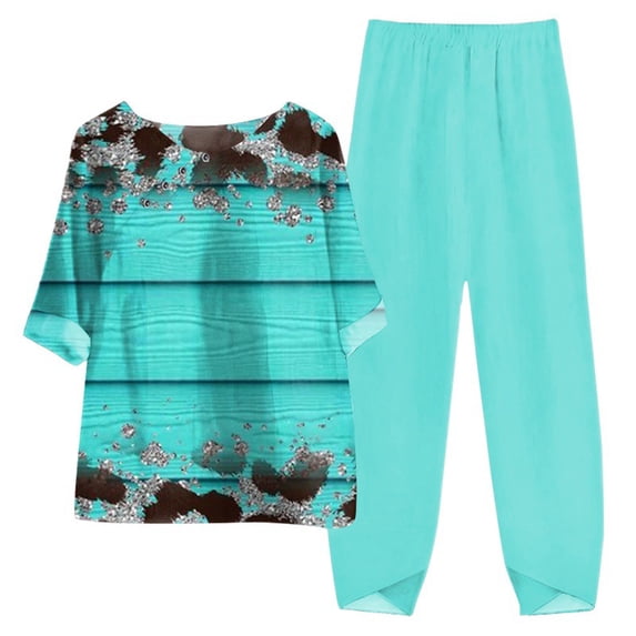 Linen Outfits Women,Linen Sets for Women Floral Printed Half Sleeve Blouse Capris Pants 2 Piece Beach Vacation Outfits Matching Lounge Set