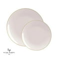 thumbnail image 1 of Linen w/ Gold Rim 10" Plastic Wedding Dinner Plates 10ct., 1 of 1