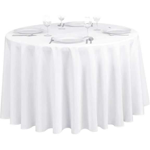 LinenTablecloth 108-Inch Round Polyester Tablecloth White