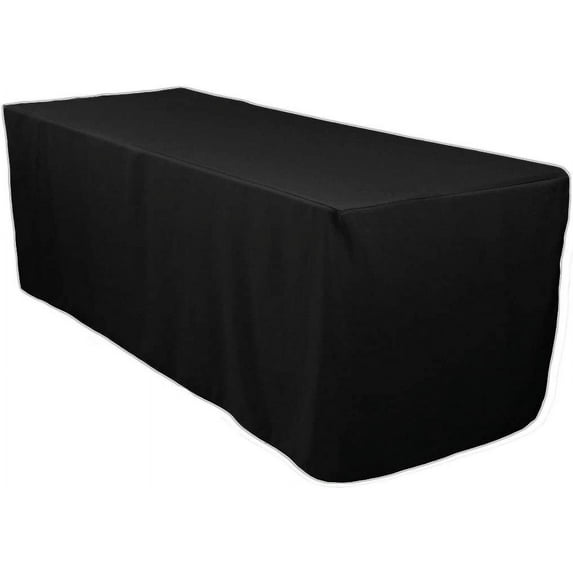 LinenTablecloth 6' Fitted Tablecloth for 72" x 30" Rectangular Table - Wedding/Banquet/Trade Show - 6 ft. Fitted Polyester Tablecloth Black (Pack of 10)