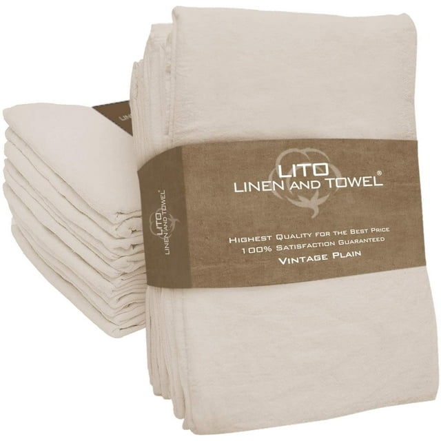 LinenandTowel Dish Towels, 6-Pack 130 Thread Count Ring Spun Cotton Vintage Plain, Large 18" x 28", Kitchen Dish Towels Natural, Kitchen Towel, Hand Towels, Tea Towels, Dish Towel, Dish Cloths