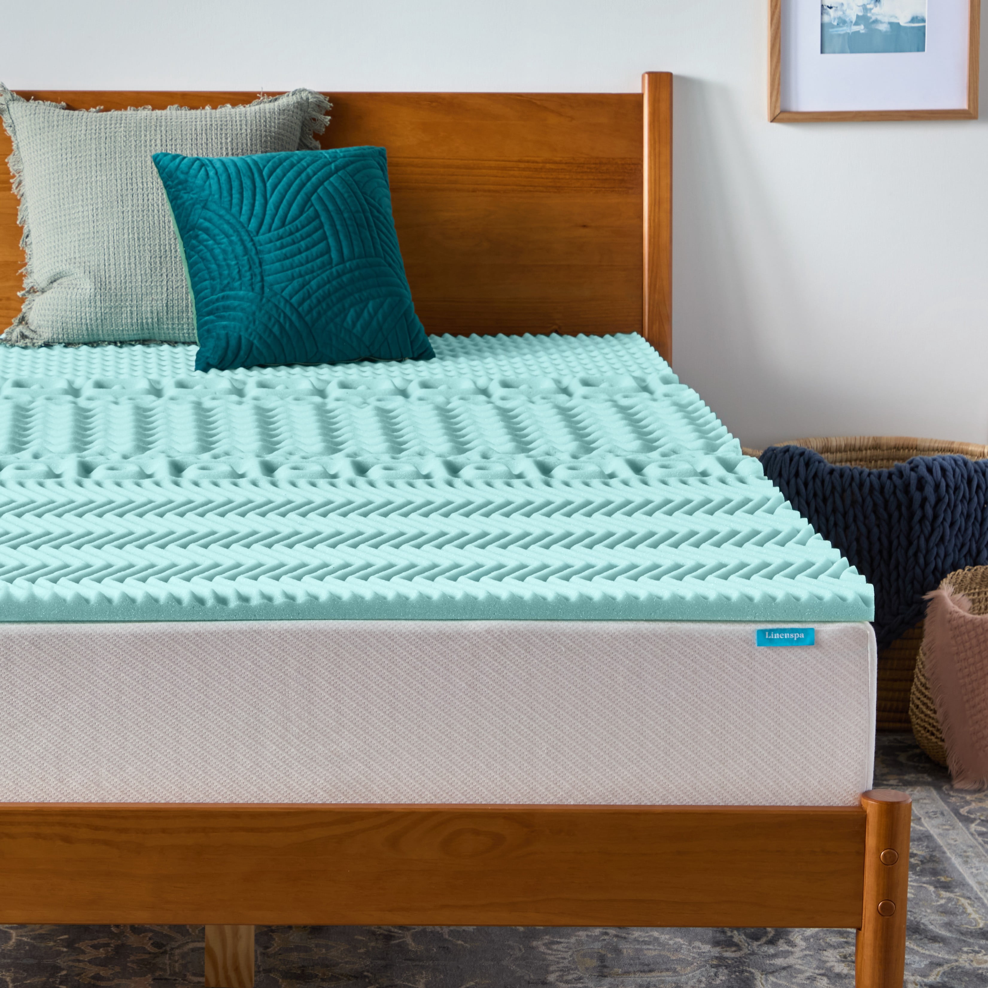 Linenspa 1.5" 7-Zone Cooling Gel and Green Tea Infused Memory Foam Mattress Topper, Twin