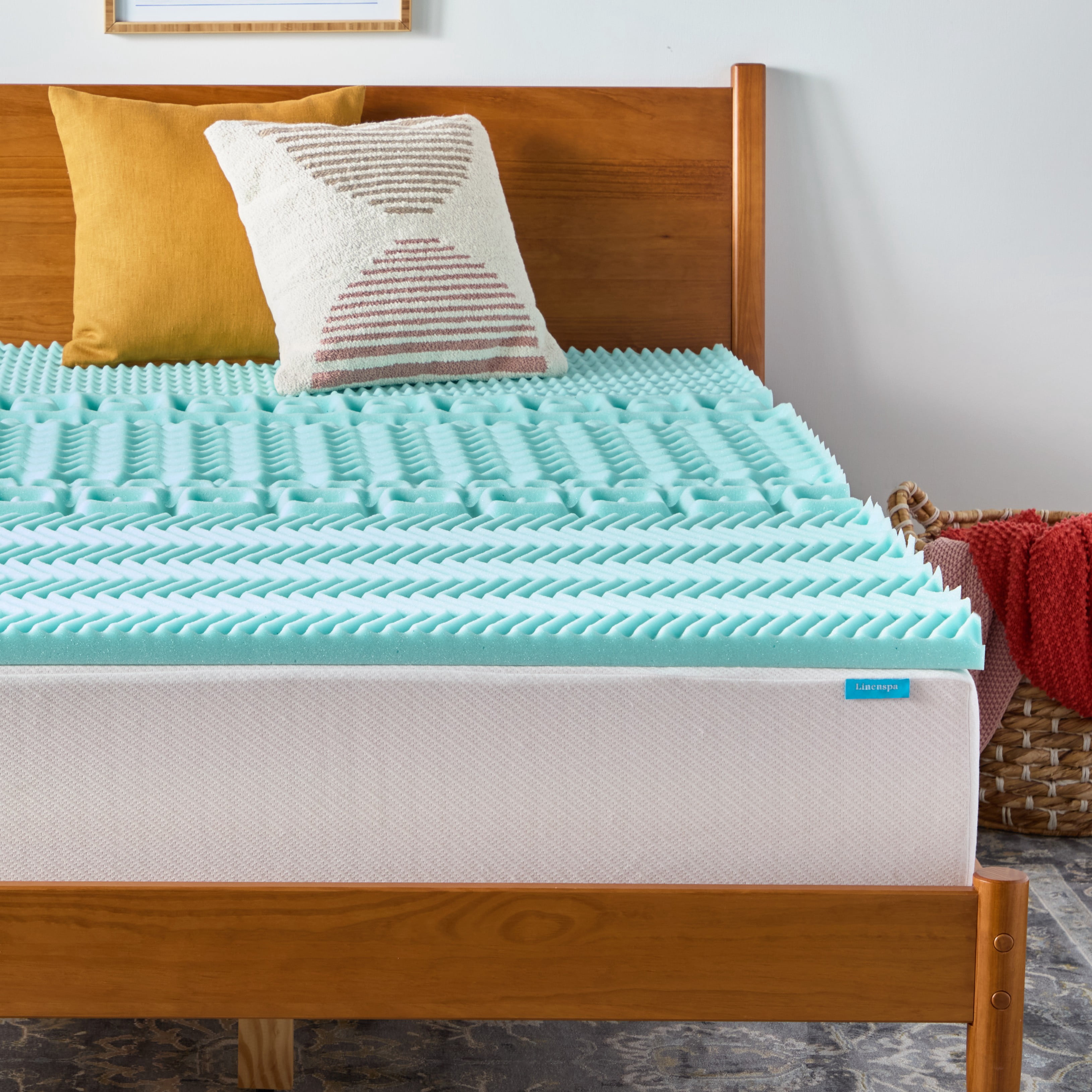 Linenspa 2" 7-Zone Cooling Gel and Green Tea Infused Memory Foam Mattress Topper, Full