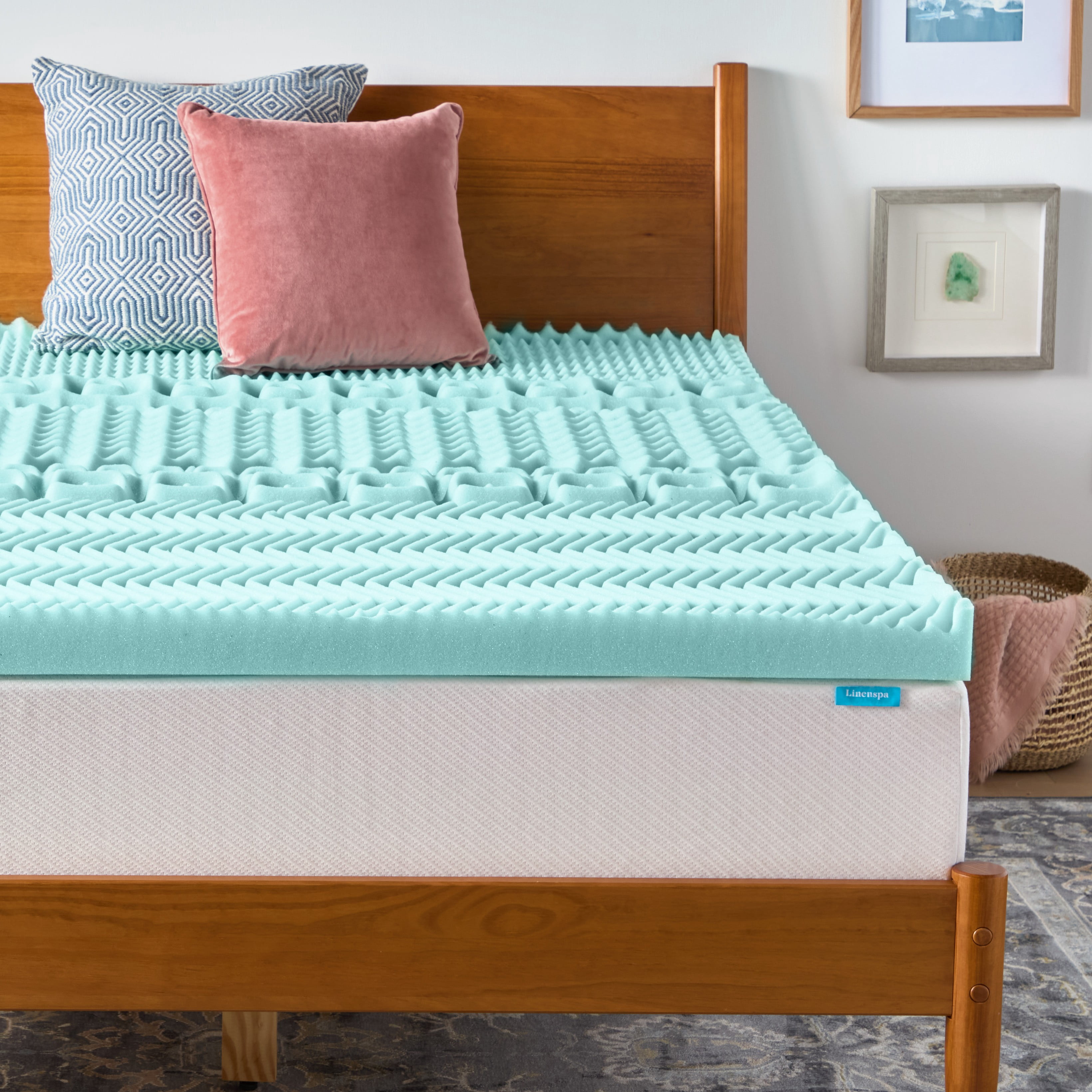 Linenspa 3" 7-Zone Cooling Gel and Green Tea Infused Memory Foam Mattress Topper, Twin